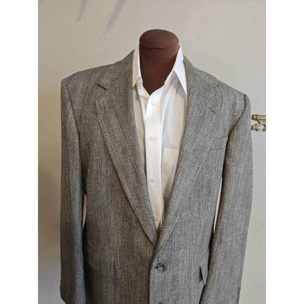 Haggar Mens Vintage Tweed Blazer Sports Coat 42R Gray Herringbone USA L704